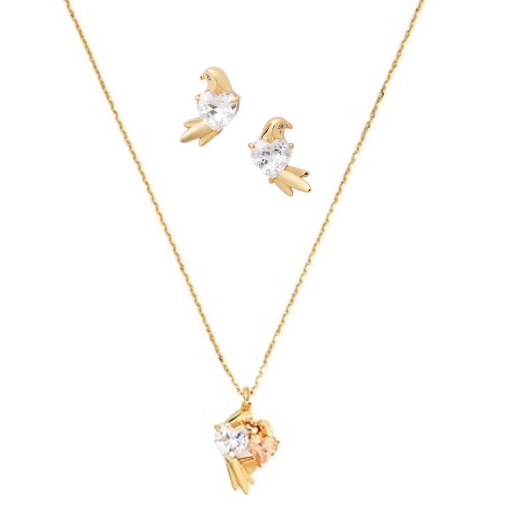 KATE SPADE • Gold Crystal Love Birds Earrings Necklace Set